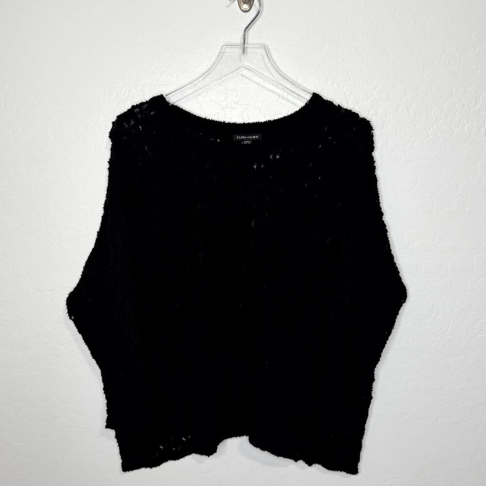 Eileen Fisher Open Stitch Organic Blend Chunky Stitch Black Sweater XL - Picture 2 of 6
